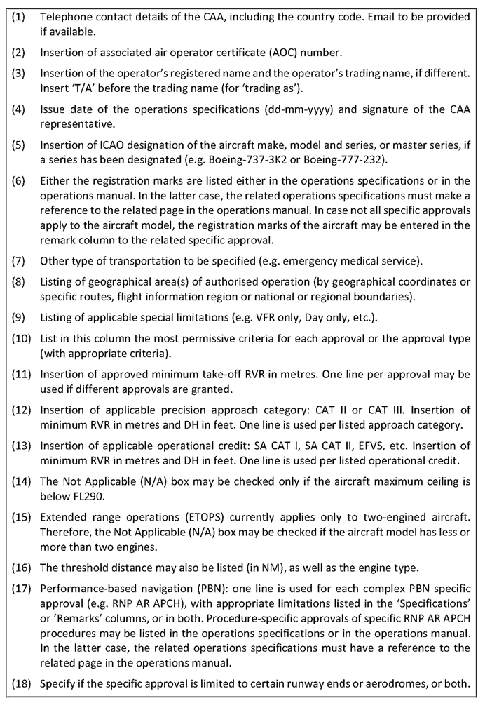 Image of the Operations Specifications form 139, page 2